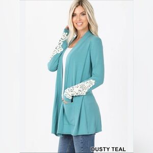 Lace Patch Slouchy Pocket Open Cardigan (NWOT)